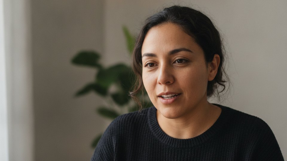 Candidate answering a question in a recorded video interview.